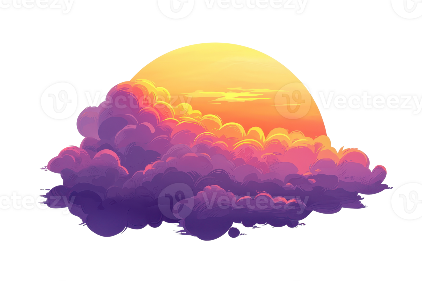 Vibrant digital artwork of a colorful cloudy sky at sunset, capturing the beauty and serenity of nature's evening display. png