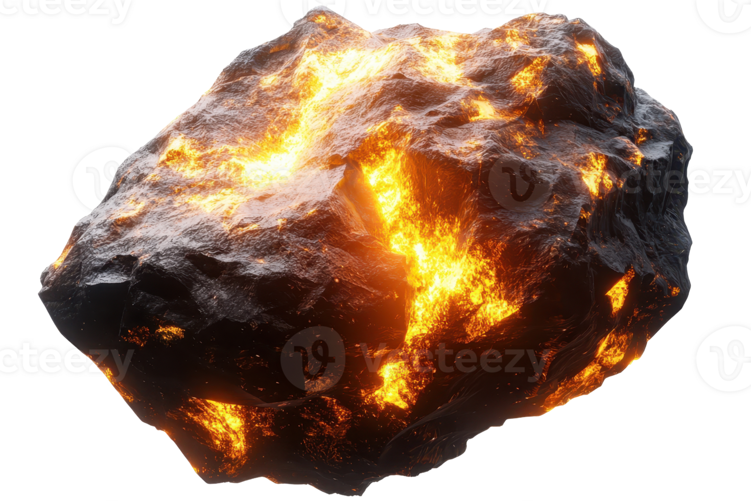Molten lava rock glowing with intense heat, showcasing fiery cracks and rugged texture, symbolizing raw energy and geothermal power. png