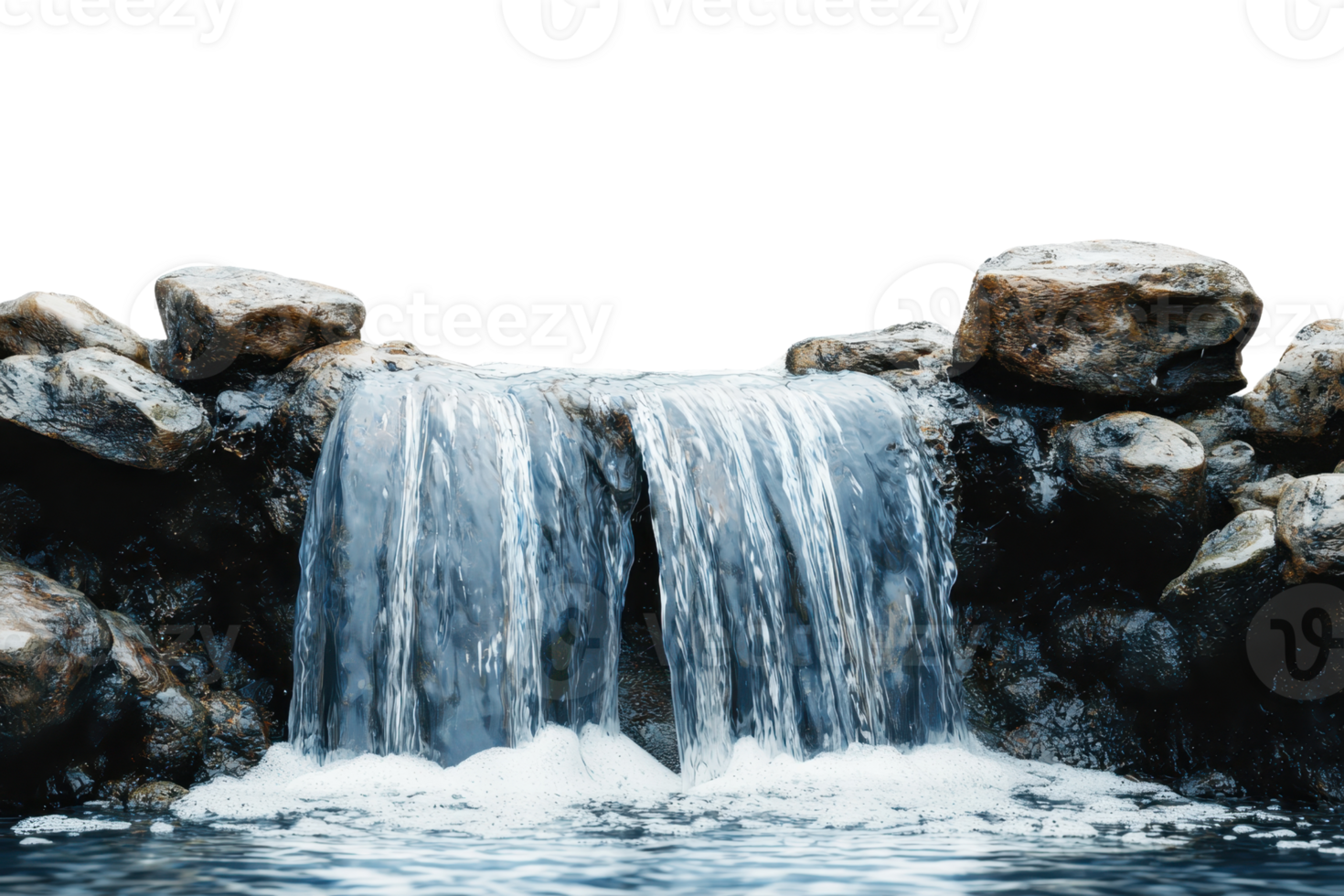 Serene waterfall flowing over rocks into a tranquil pool, capturing the essence of nature's beauty and the soothing sound of cascading water. png