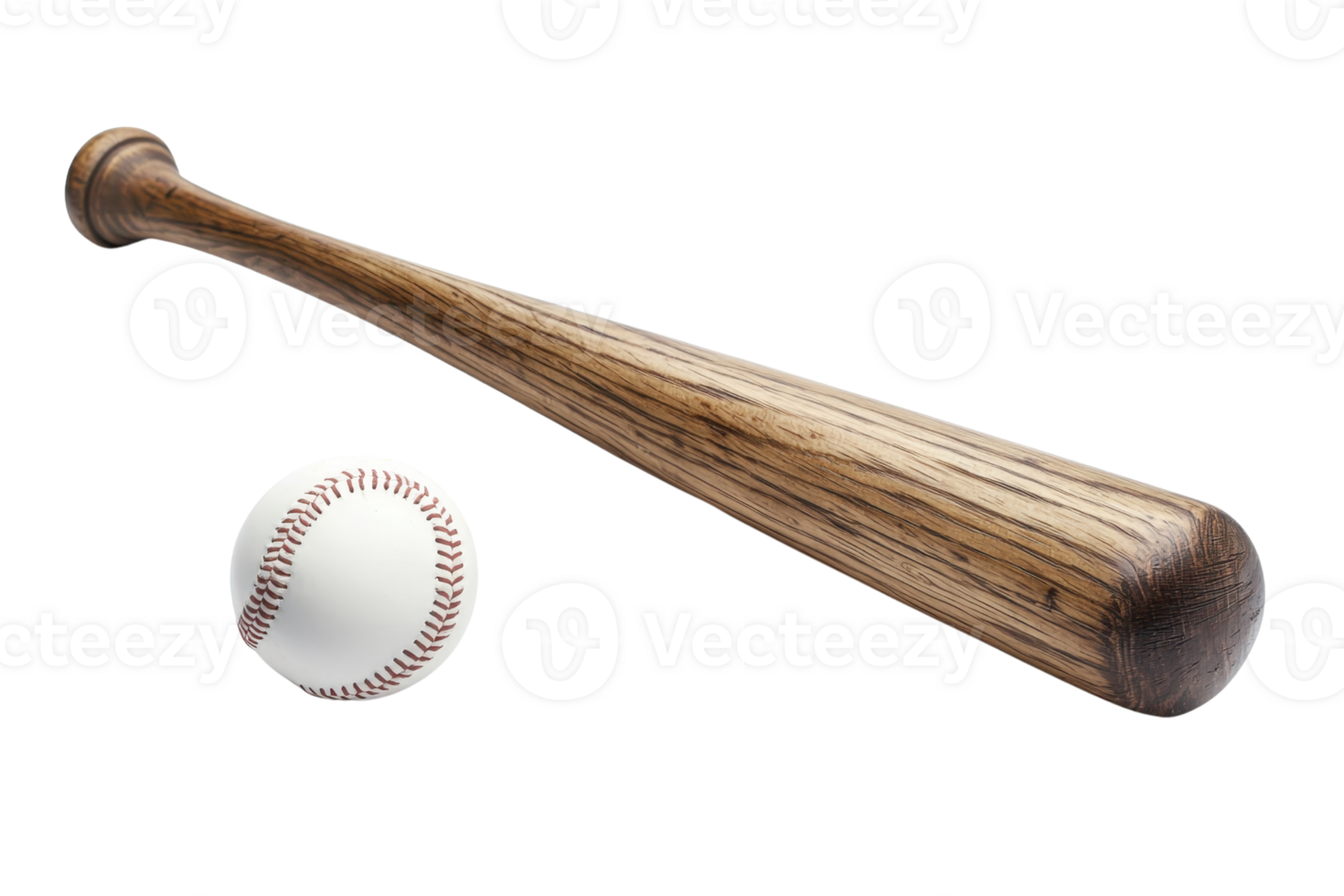 Wooden baseball bat and ball isolated on transparent background, perfect for sports themes, training, and recreation imagery. png