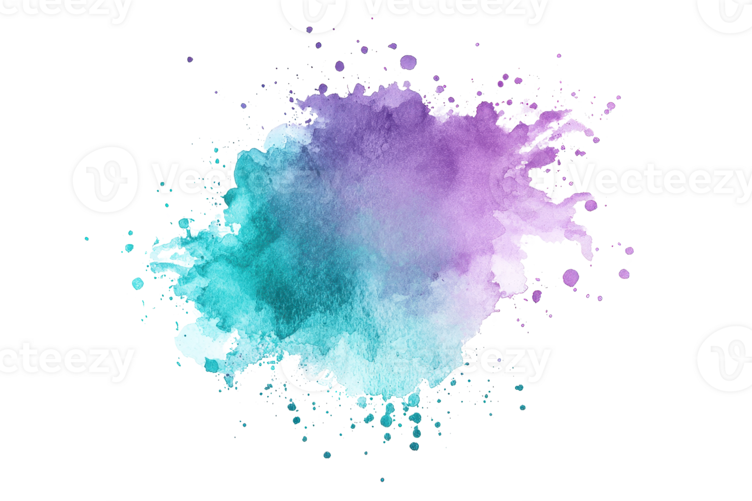 Vibrant watercolor splash blending purple and teal hues, perfect for creative designs, backgrounds, and artistic projects. png