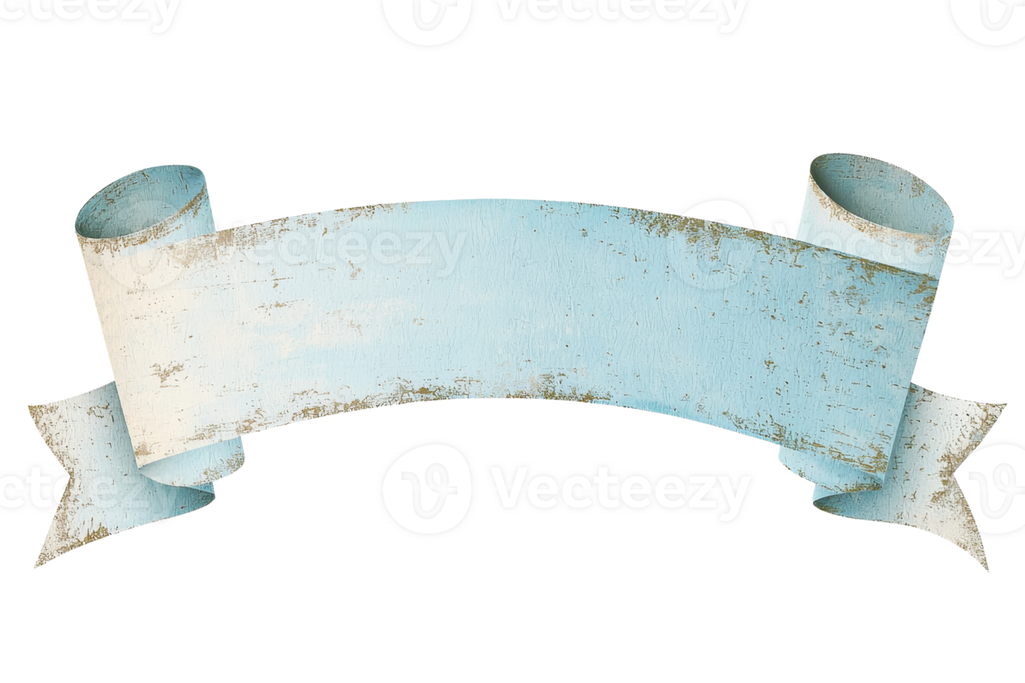 Vintage blue ribbon banner with aged texture and curled ends, isolated on transparent background. perfect for design, decoration, or labeling. png
