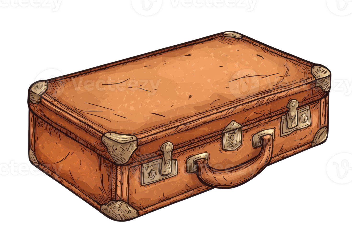 Vintage brown suitcase with leather texture, aged corners, and metal clasps. Ideal for travel, nostalgia, or antique themes. png