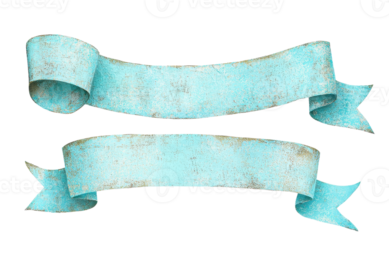 Vintage blue ribbon banners with distressed texture, perfect for decorative design elements, invitations, or scrapbooking projects. png