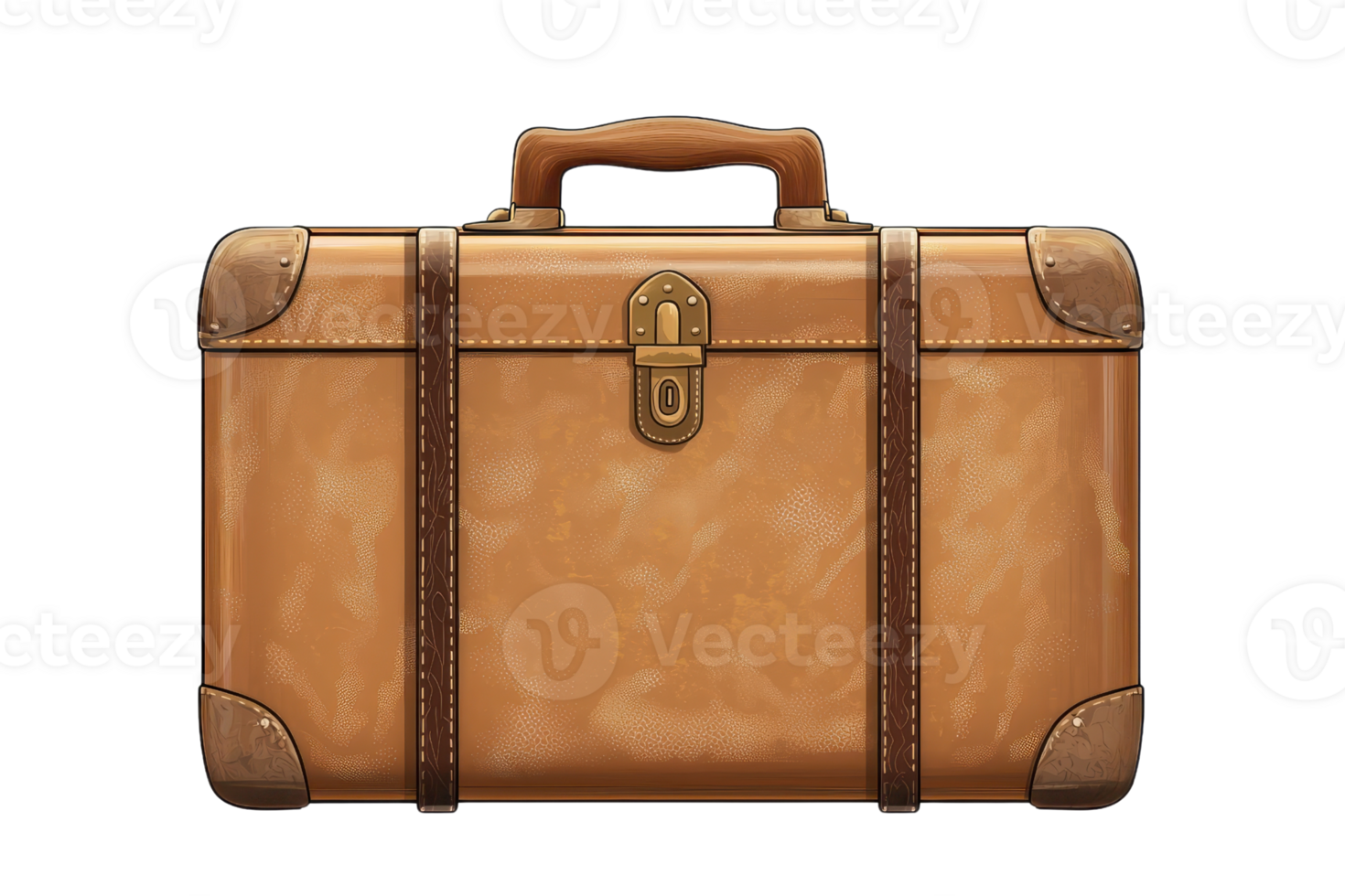 Vintage brown suitcase with leather details. Ideal for travel, adventure, or decorative purposes. Classic design, sturdy handle, secure lock. png