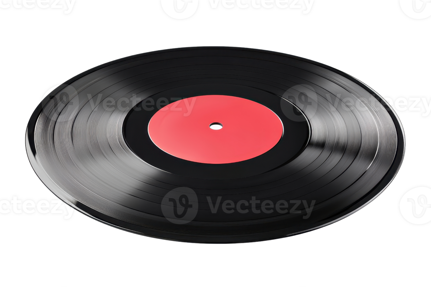Vintage vinyl record with a red center label on a transparent background. Perfect for music, nostalgia, and retro-themed designs. png