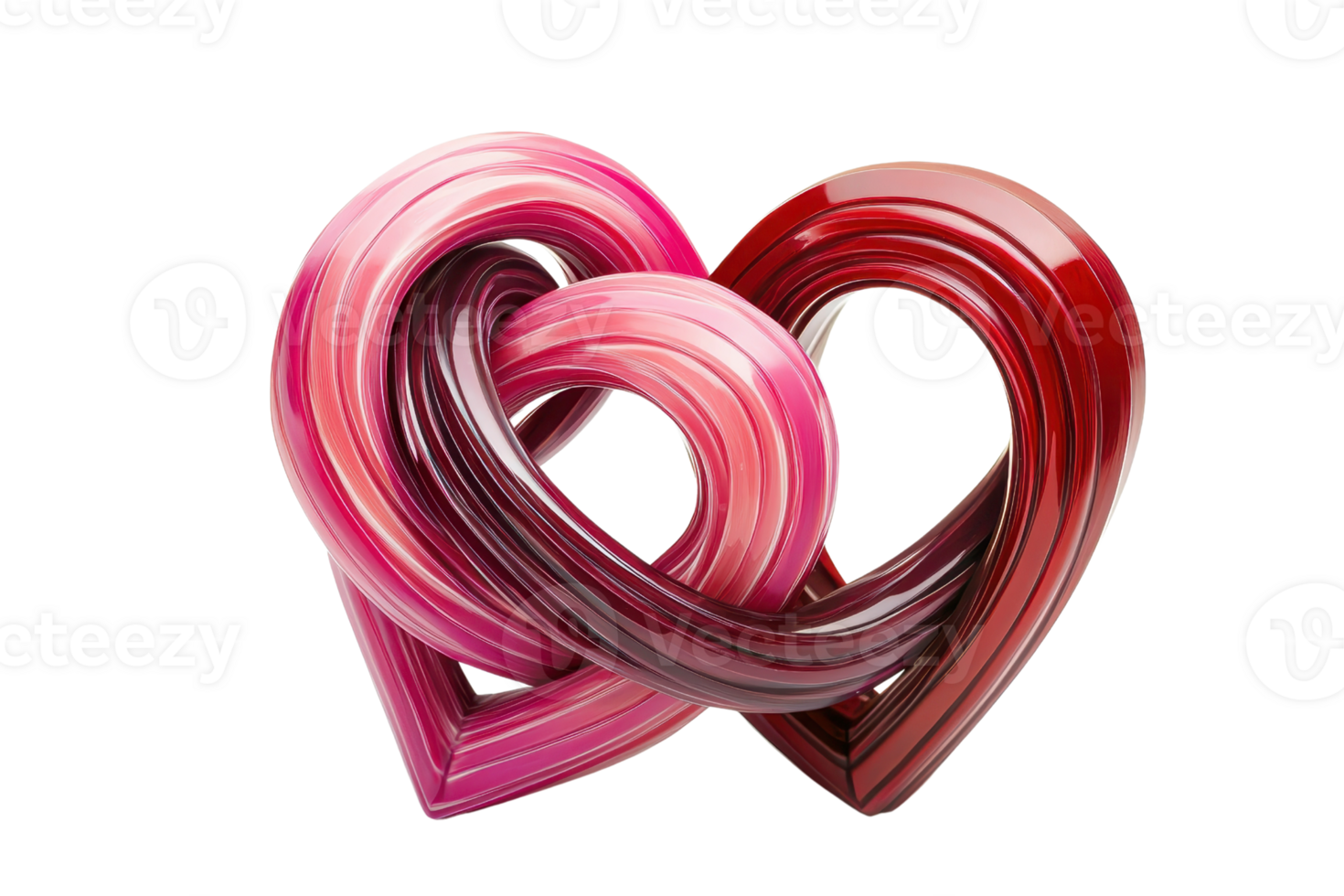 Vibrant intertwined pink and red hearts symbolize love and unity. Perfect for romantic themes, weddings, and Valentine's Day designs. png