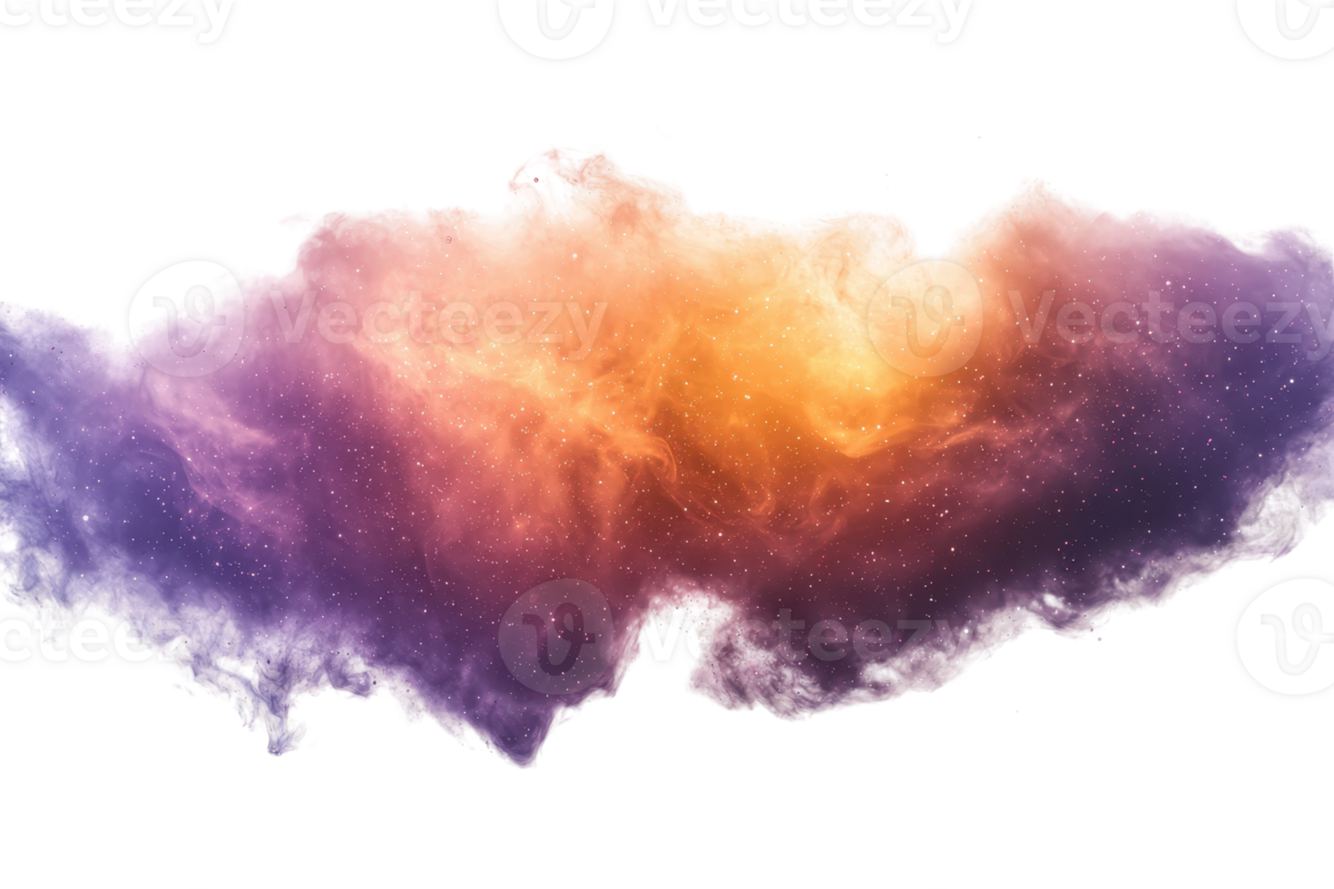 Vibrant nebula cloud with orange and purple hues in a starry space background, capturing the beauty of the cosmos and celestial formations. png