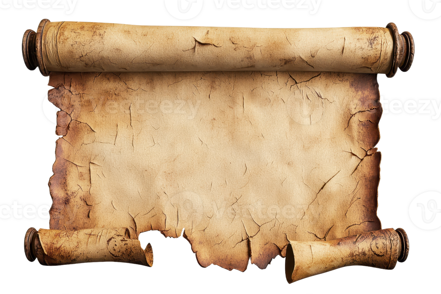 Vintage parchment scroll with intricate texture, perfect for historical or fantasy themed designs. Ideal for adding an ancient touch. png