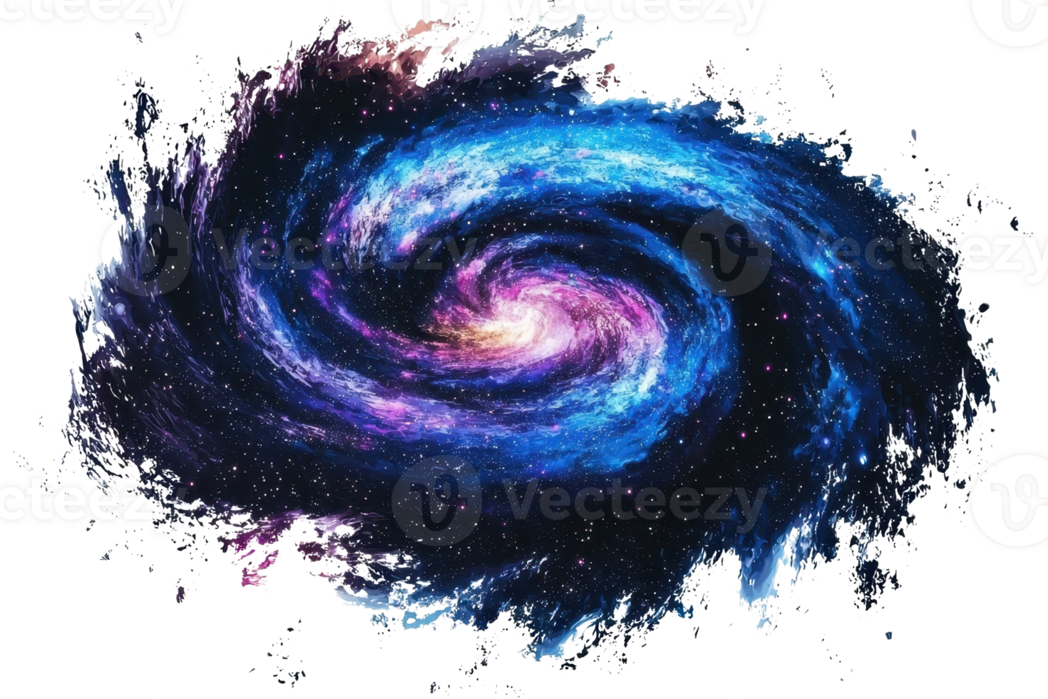 Vibrant spiral galaxy in the vast universe, with swirling colors of blue and pink, representing cosmic energy and mystery. png