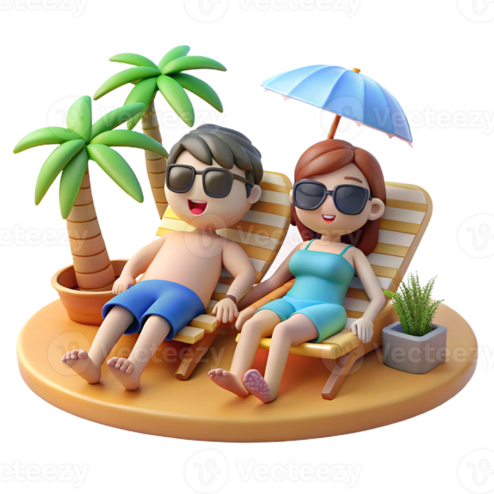Couple Enjoying Beachside Lounging png