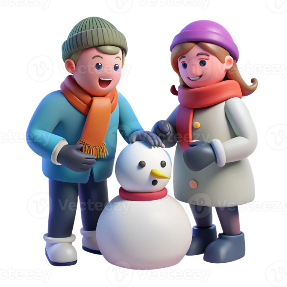 Joyful Couple Making a Winter Snowman png
