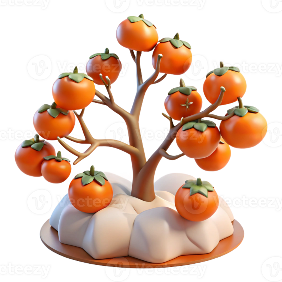 Lush Persimmon Tree Laden with Fruits png