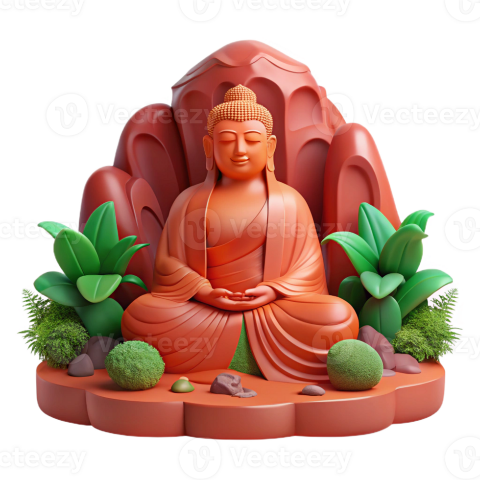 serene buddha sculpture with plants png
