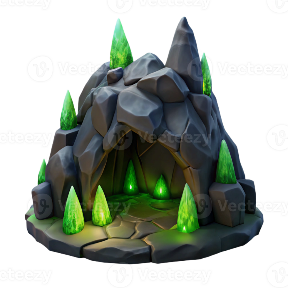 Dark Lava Cave with Vibrant Gems png