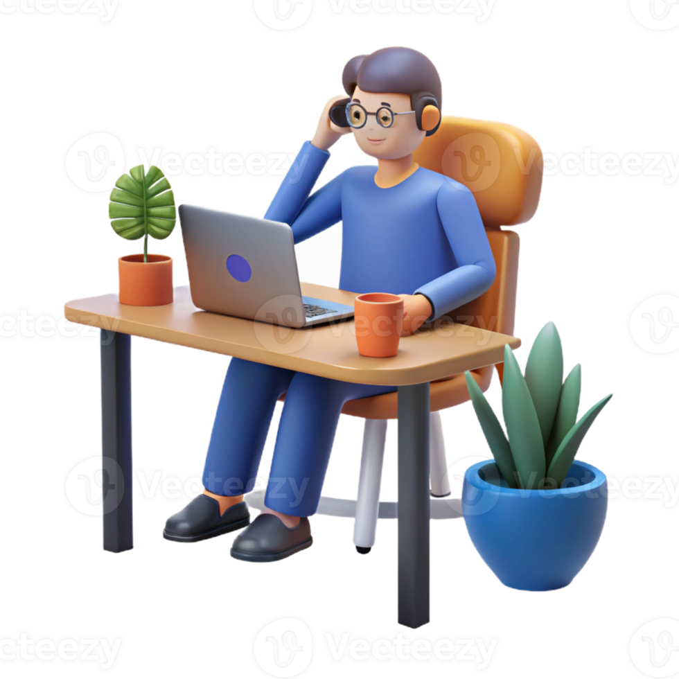 remote worker seated at a workspace png