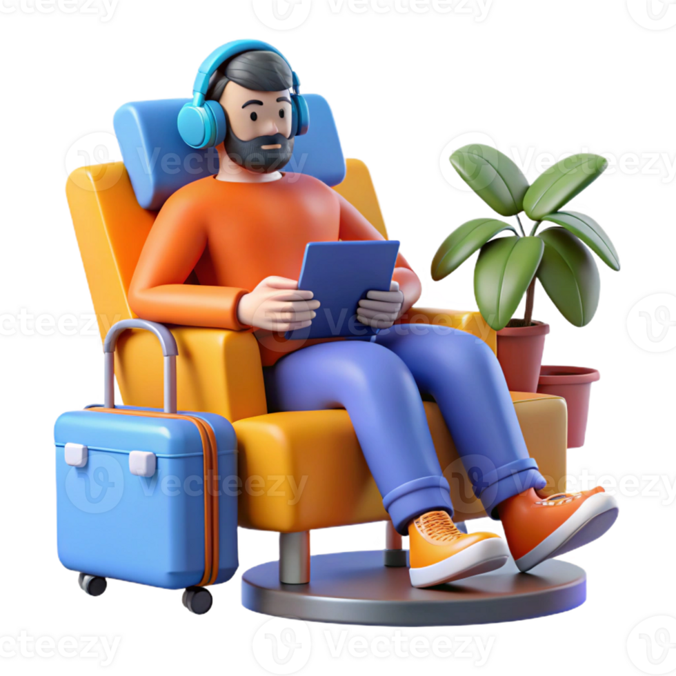 Traveler Enjoying Downtime at Airport png