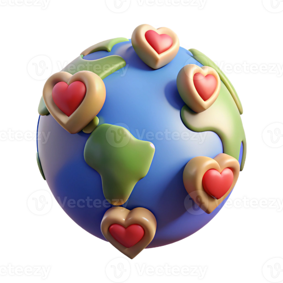 3d earth surrounded by love symbols png