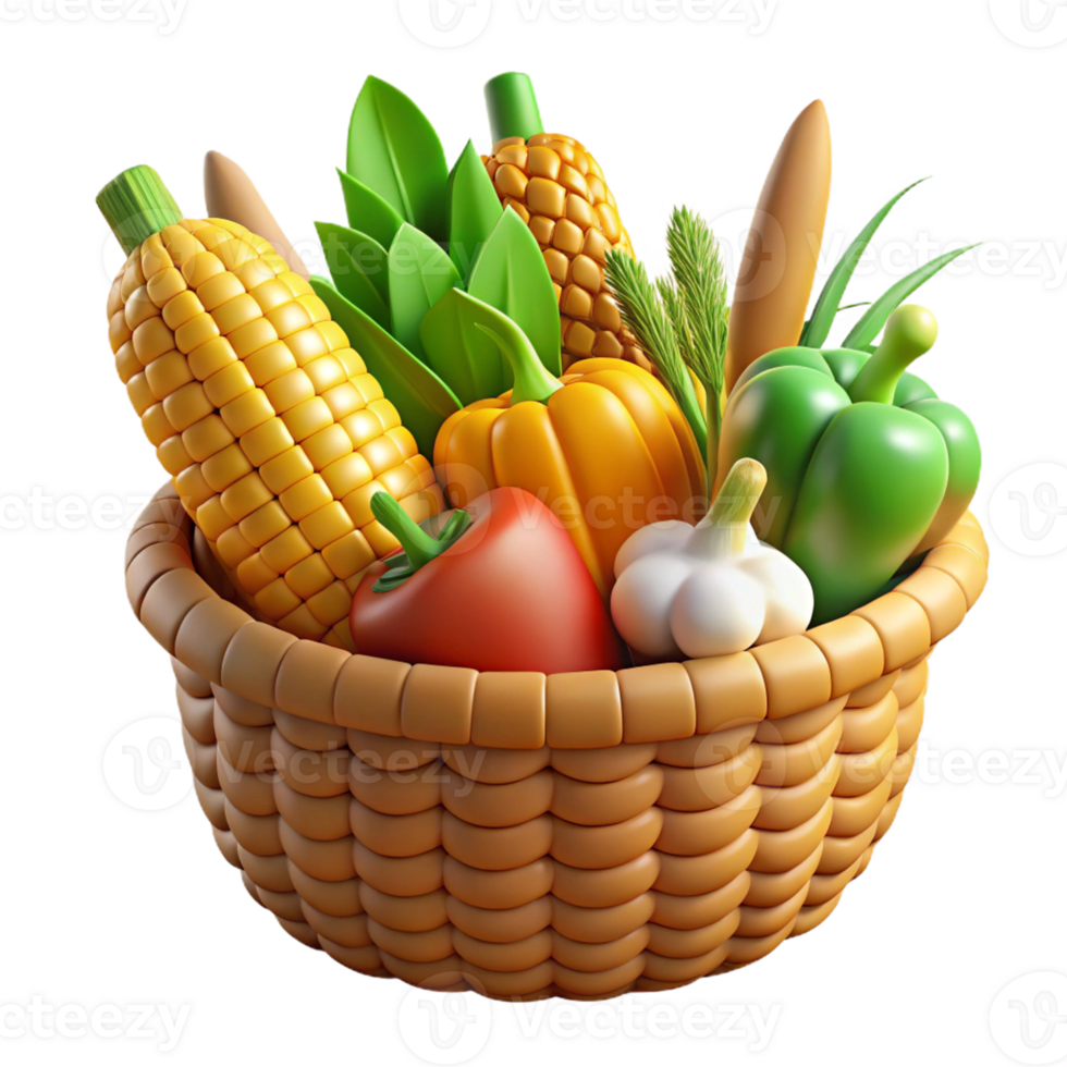 fresh vegetable arrangement in basket png