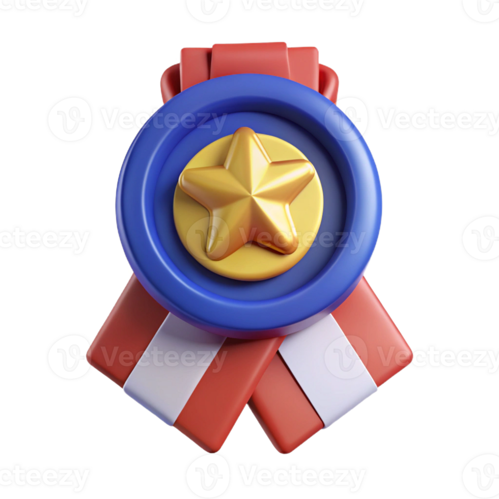 3d honor badge with red and blue ribbon png