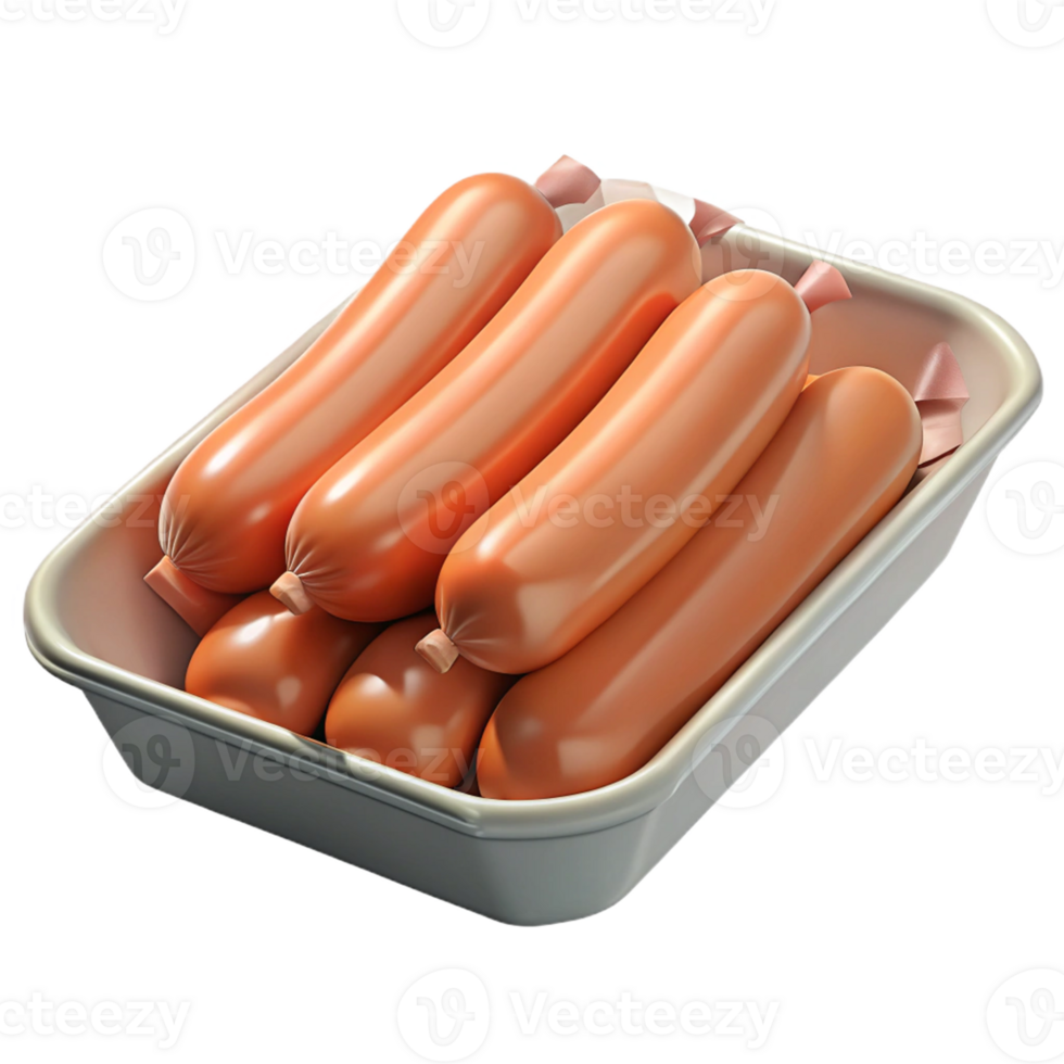 neatly arranged sausages in a plastic tray png