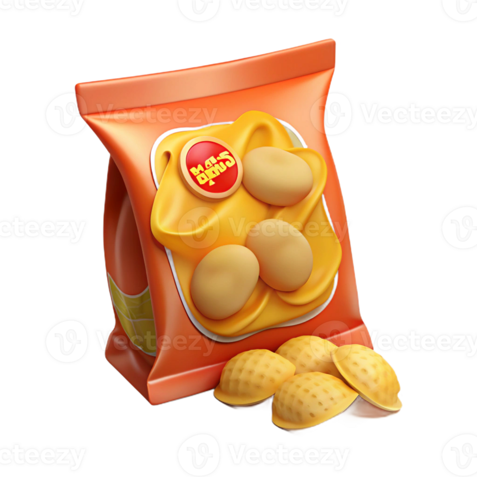 3D snack icon featuring a chips bag png