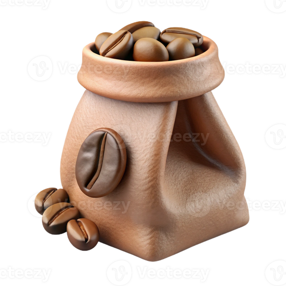 3D sack of freshly roasted coffee png
