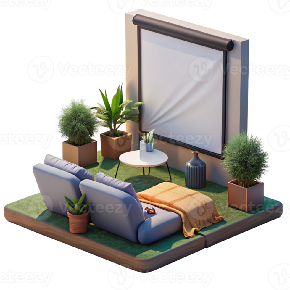3D cozy projection screen and modern decor png