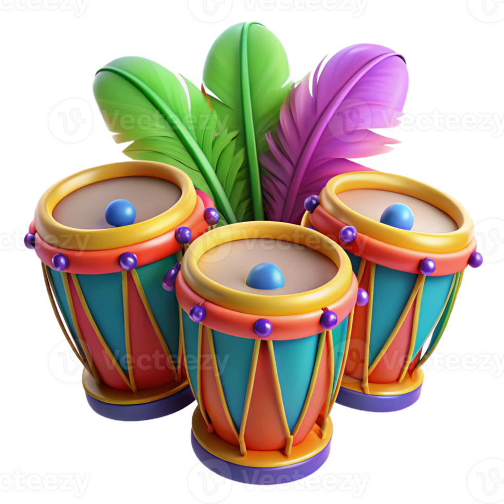 vibrant set of tribal drums with feathers png