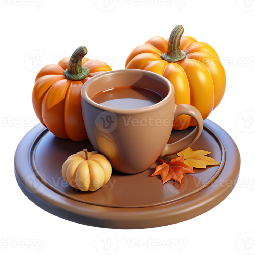 autumn coffee cup with pumpkin decor png