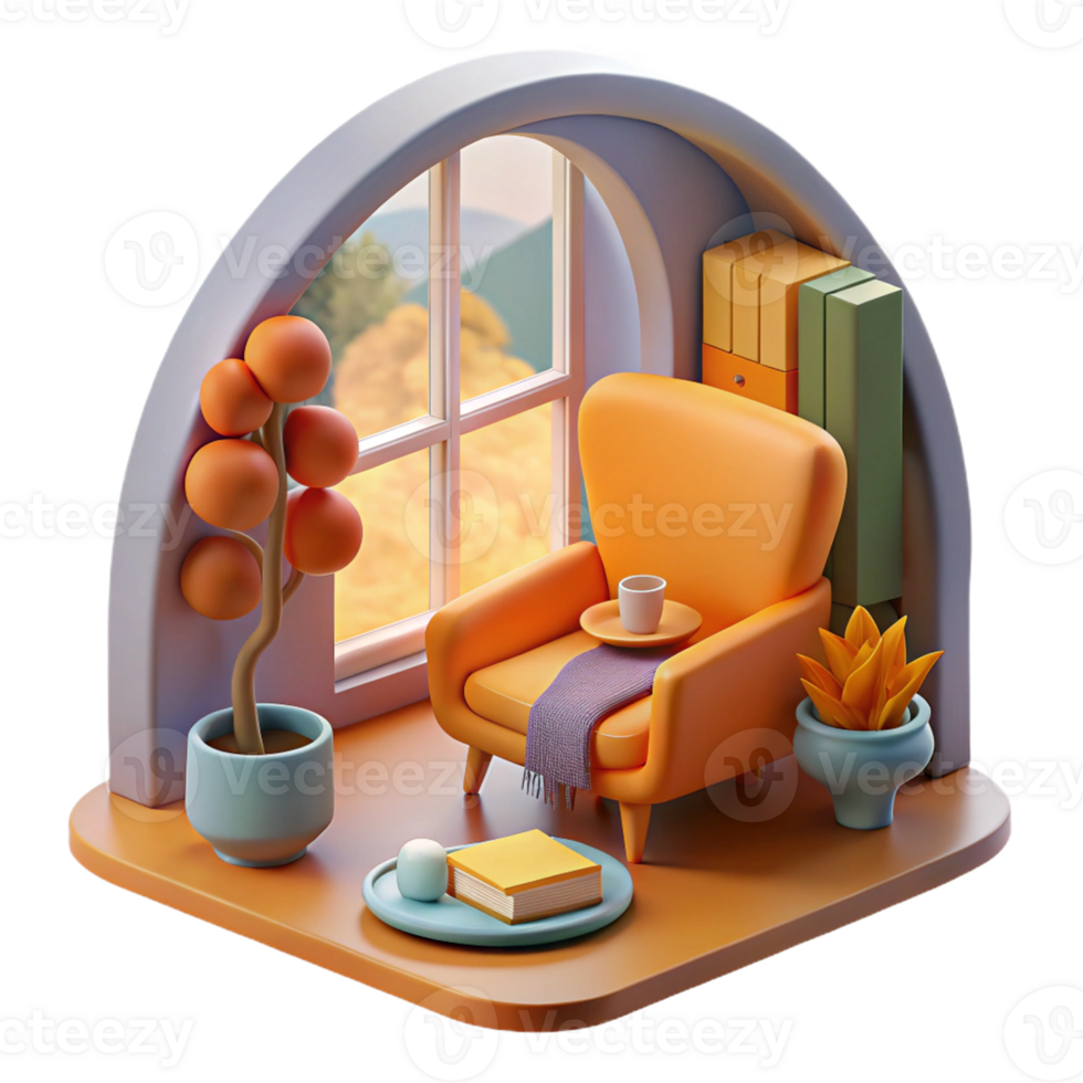 peaceful reading nook with sunlight decor png