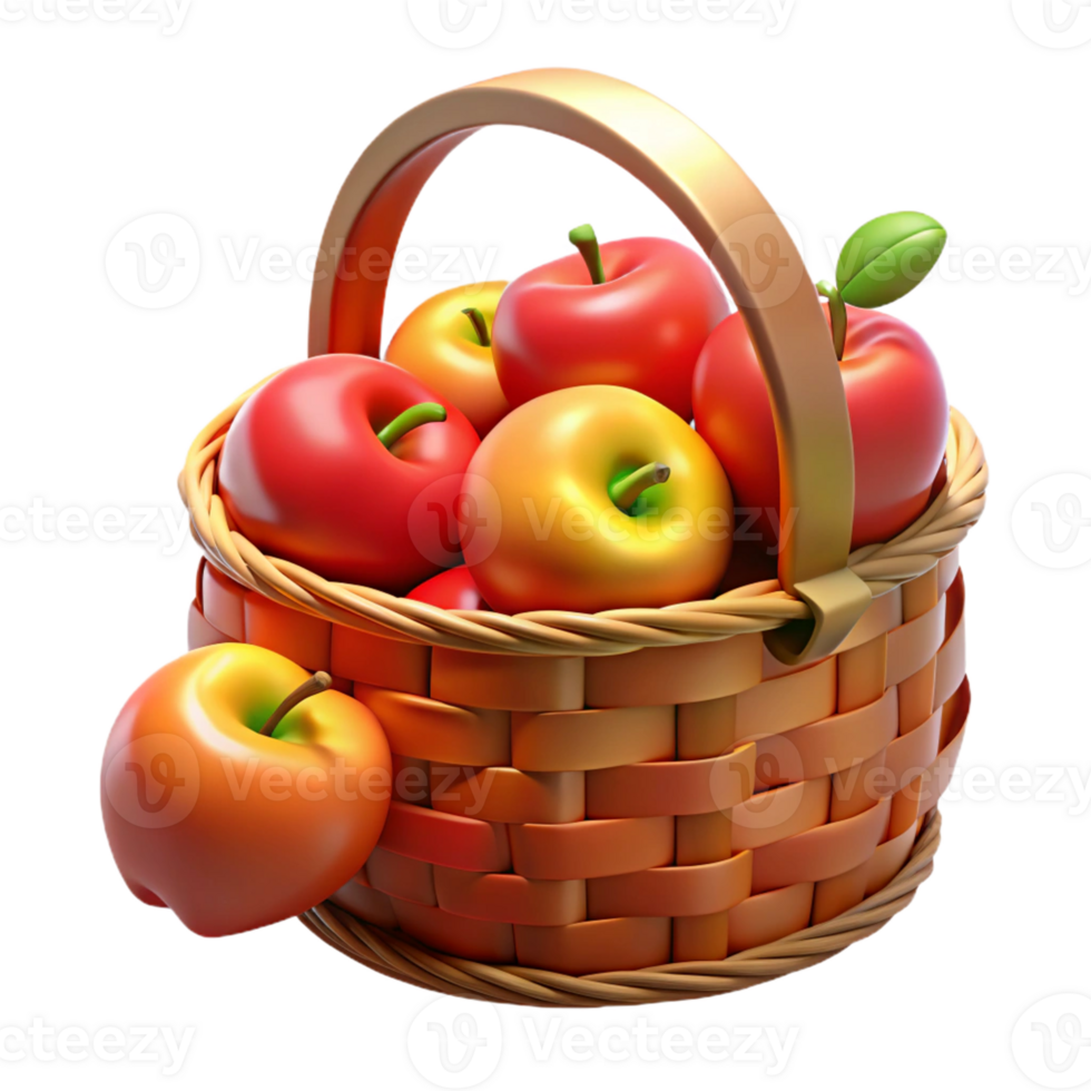 3D basket with ripe red apples png