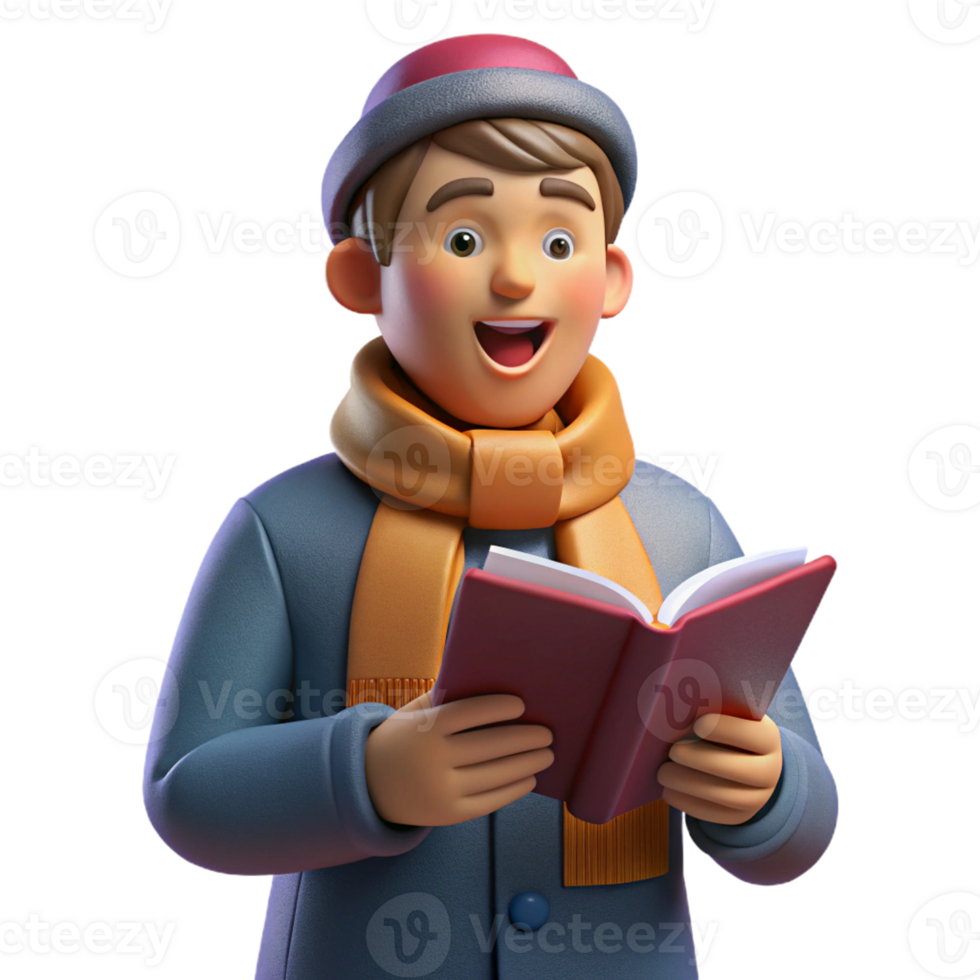 joyful man reading Christmas carols png
