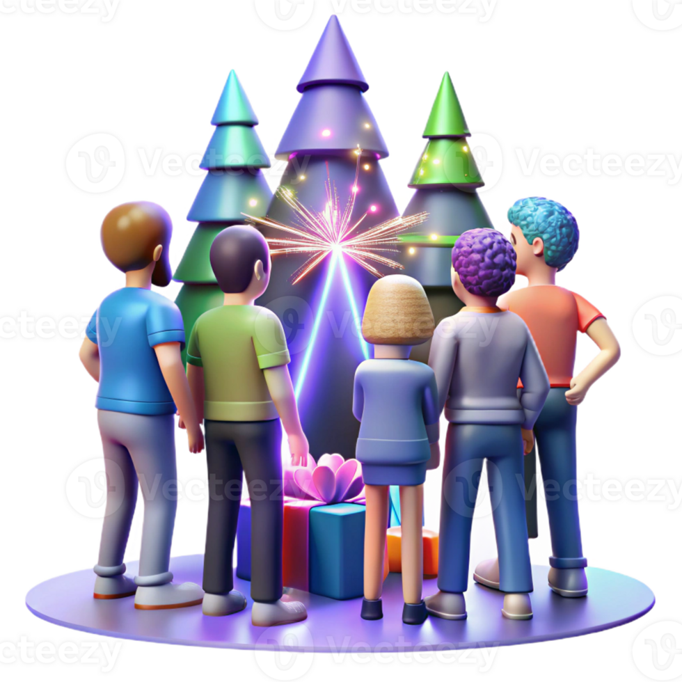 festive group of friends around a tree png