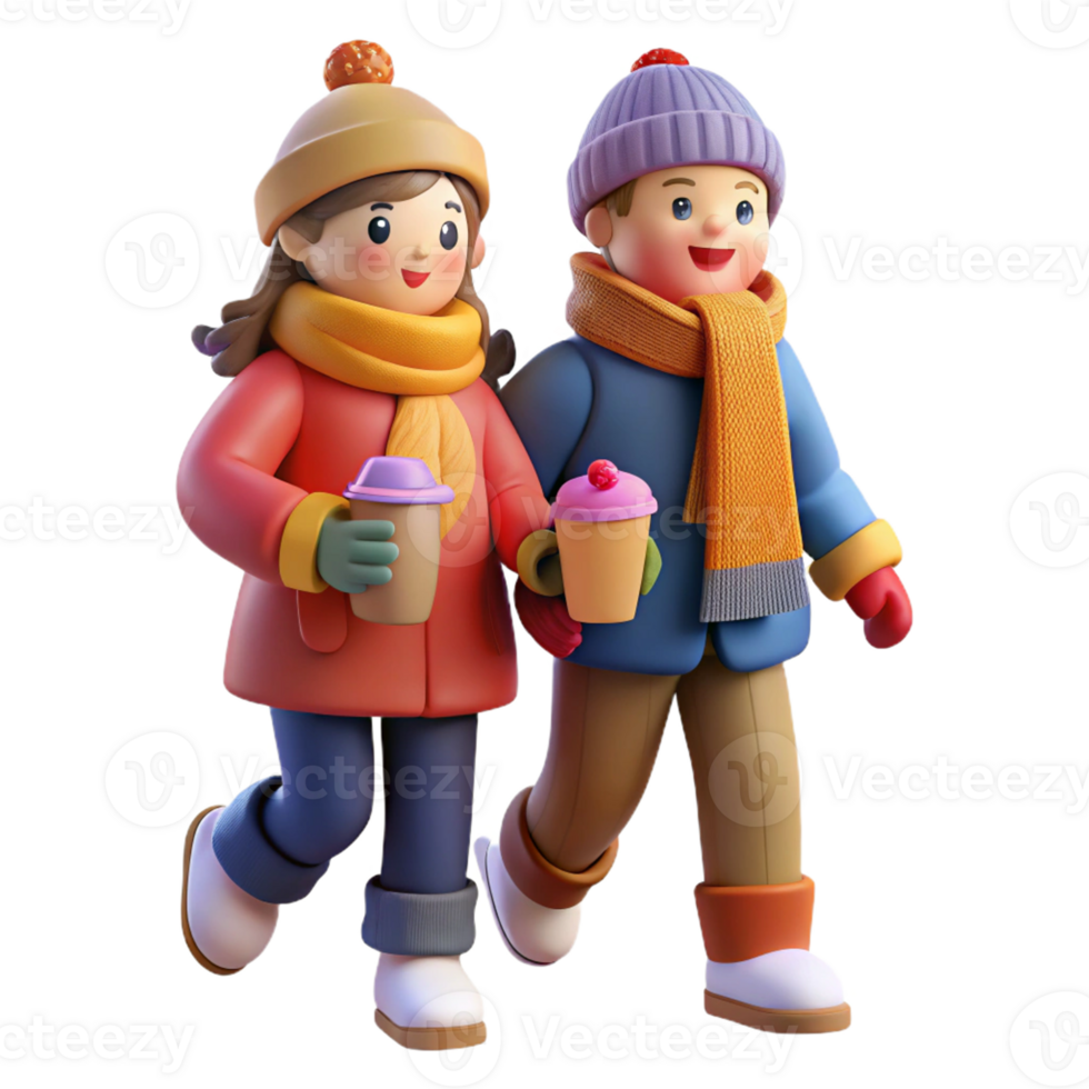 Couple Enjoying Winter Stroll Together png