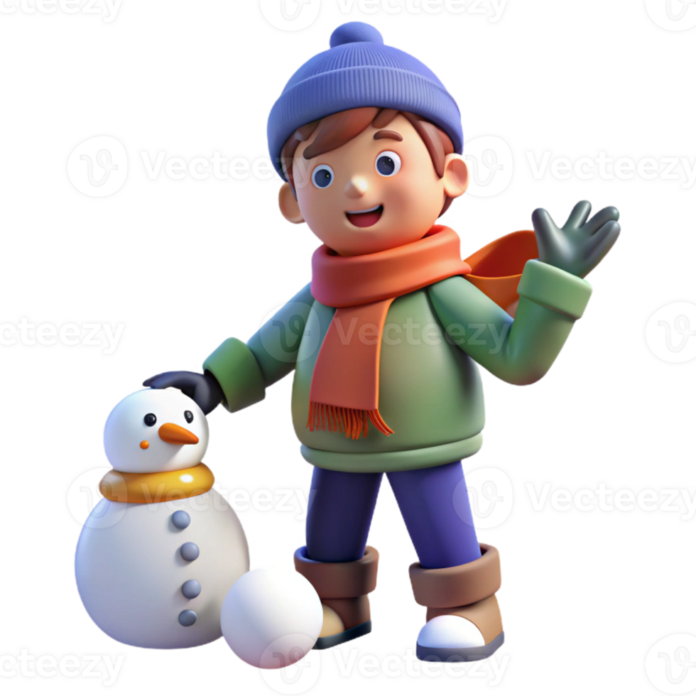 3D icon of a boy playing in the snow png