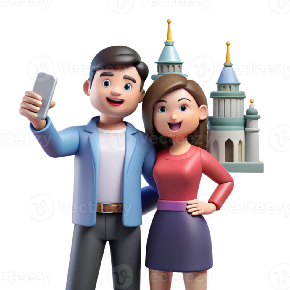 Smiling Couple Taking Travel Selfie png