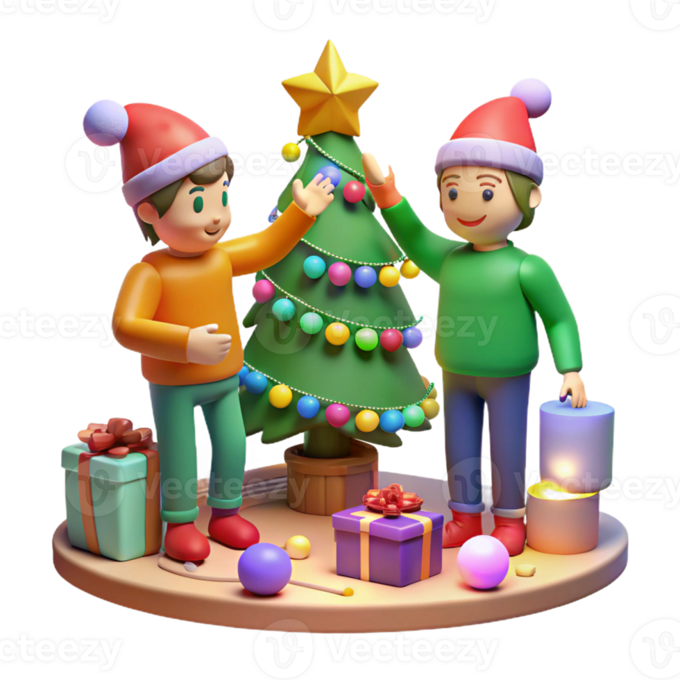 Friends Decorating Christmas Tree Together png