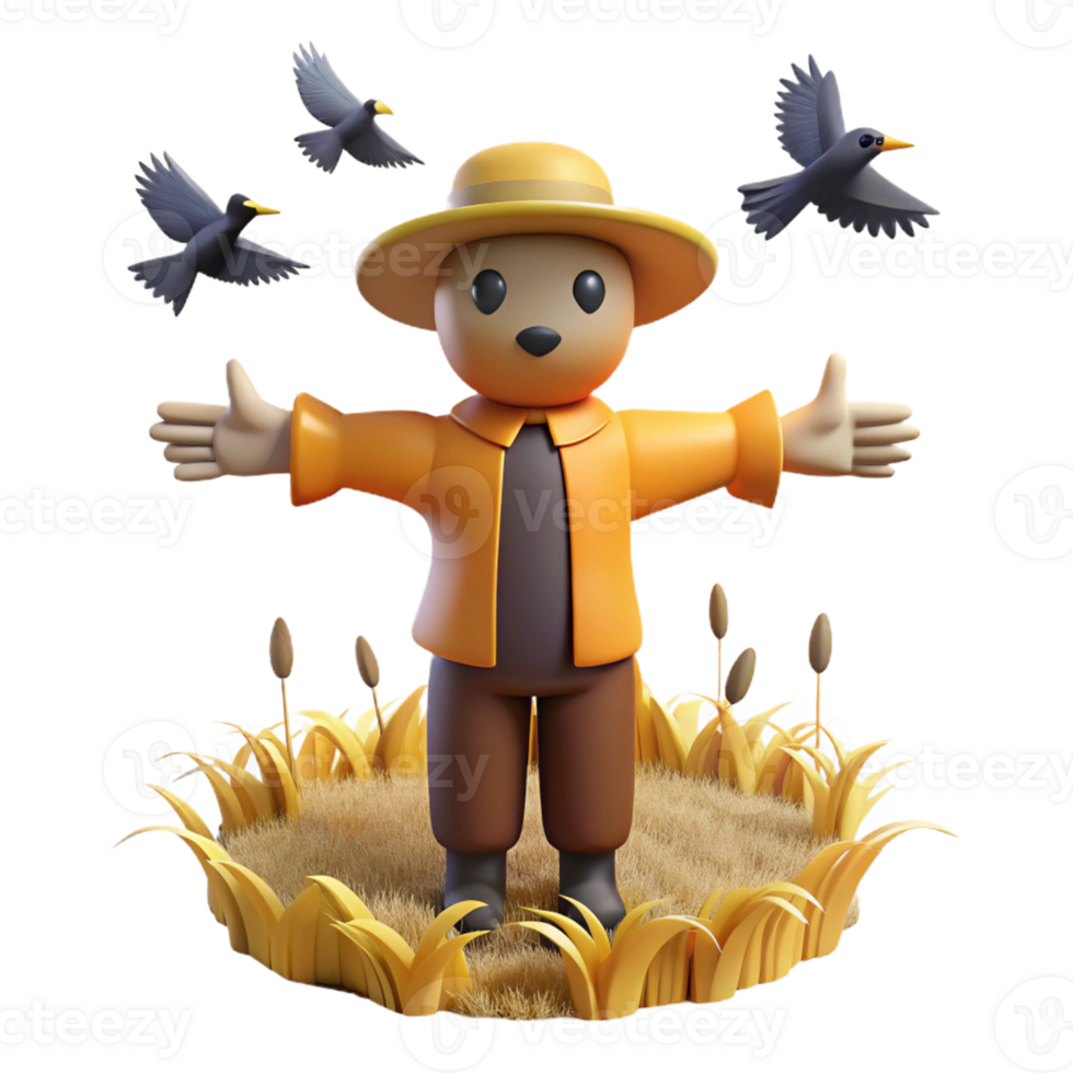 Vibrant Scarecrow in Golden Hay Field png