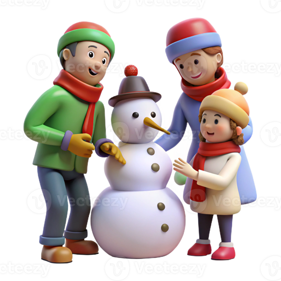Family Bonding While Building Snowman png