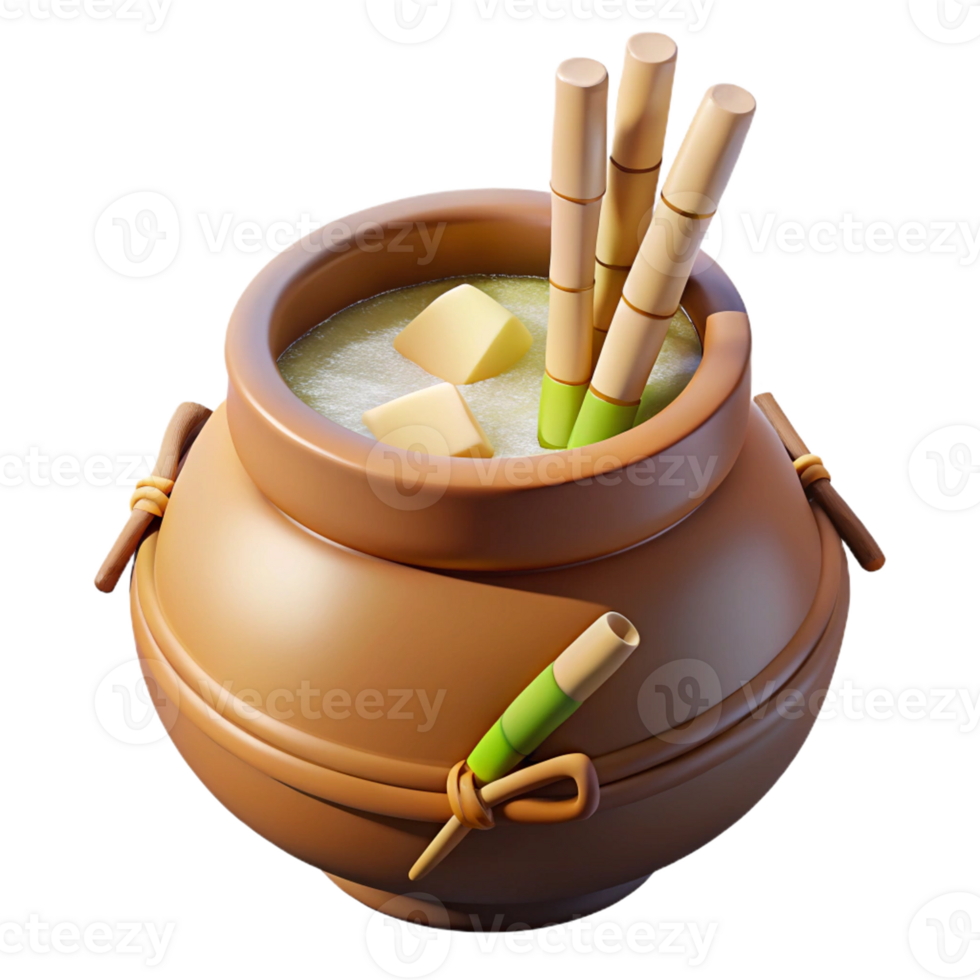 Clay Pot of Hearty Soup with Ingredients png