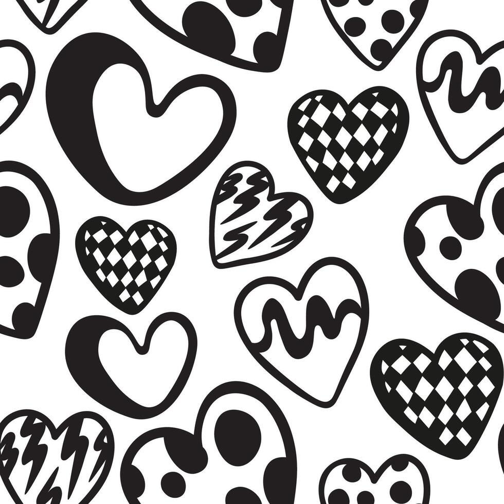 seamless pattern with different hearts in doodle style vector