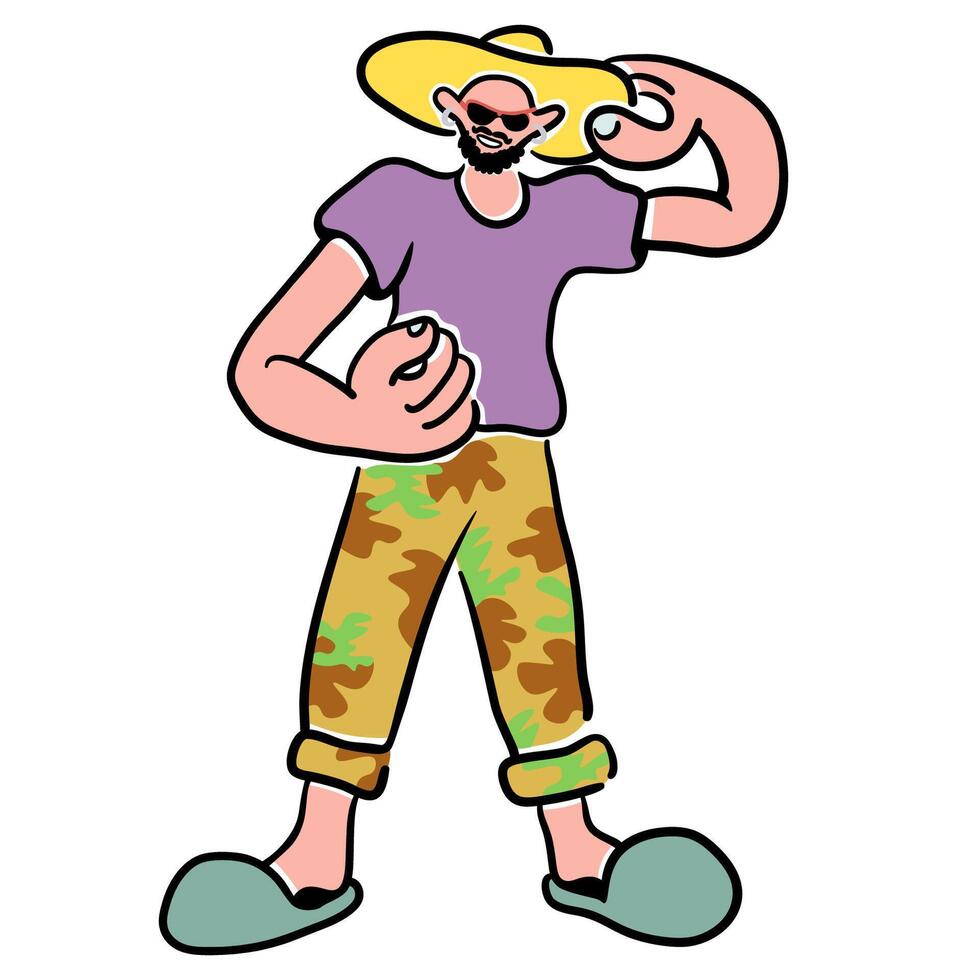 male in hat in doodle style in color vector