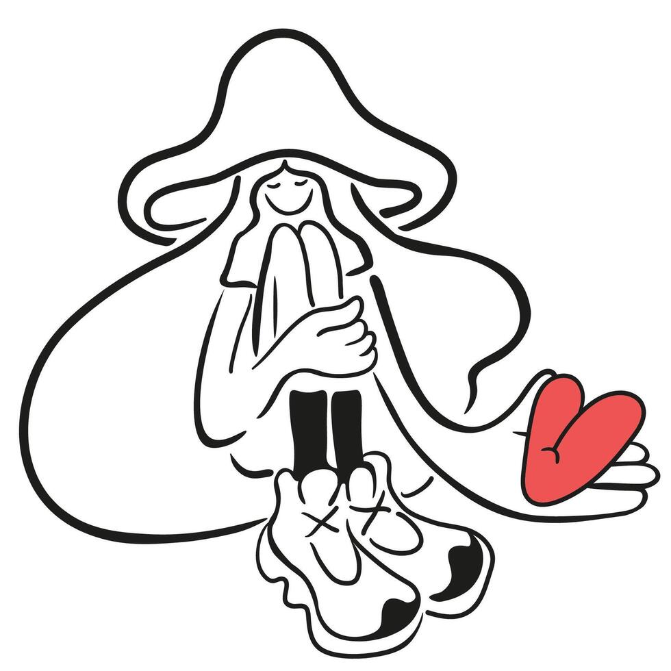 girl hold a heart in her hand in doodle style vector
