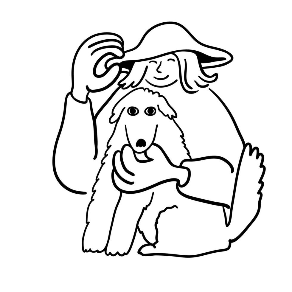 character in hat with dog in doodle style vector