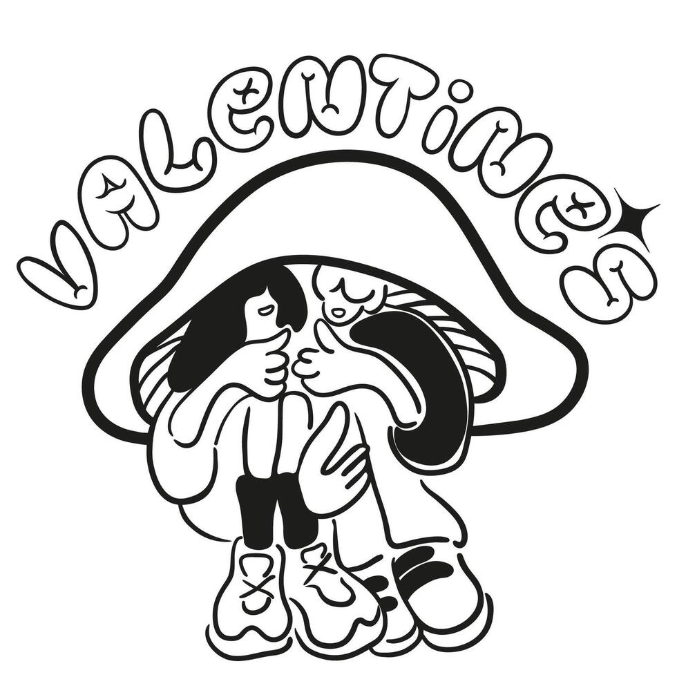 valentines poster with couple in doodle style vector