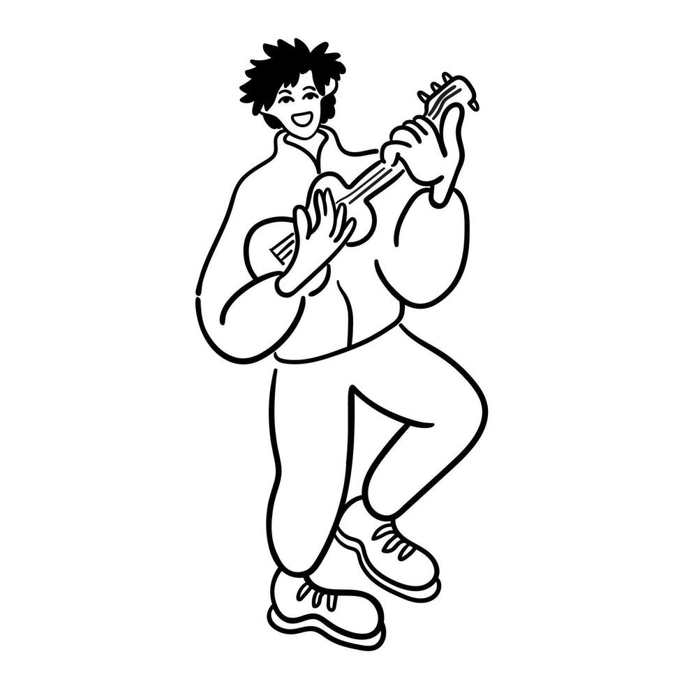 character standing play guitar in doodle style vector