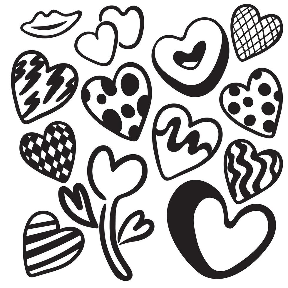 small doodle elements set with patterned hearts vector