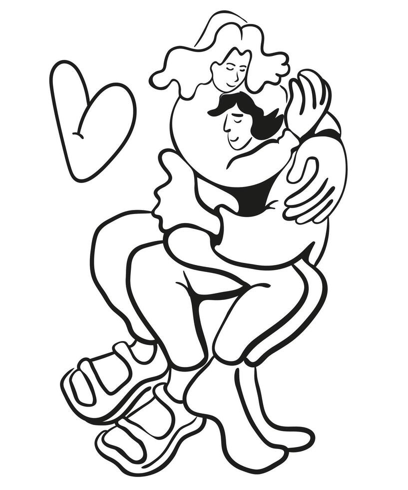 couple hug each other in doodle style vector