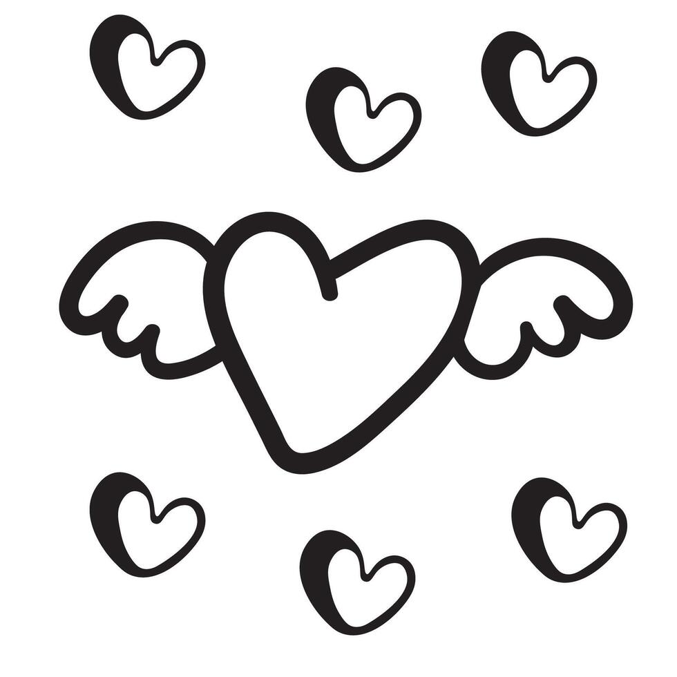 heart with wings in hand drawn style vector